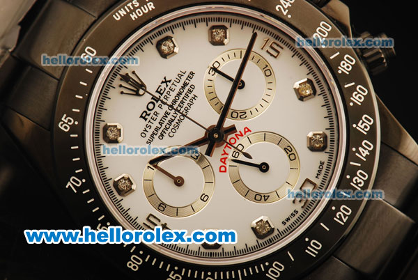 Rolex Daytona Chronograph Swiss Valjoux 7750 Automatic Movement Full PVD with White Dial and Diamond Markers - Click Image to Close